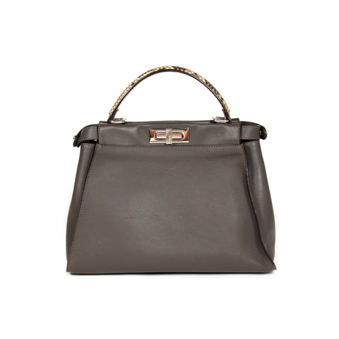 Fendi Leather-Trimmed Pequin Hobo Bag