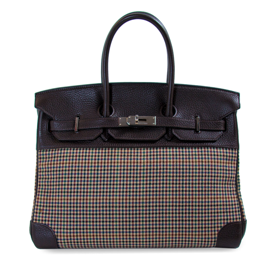 Hermès Birkin 35 Clemence Leather and Houndstooth Canvas Bags Hermès - Shop authentic new pre-owned designer brands online at Re-Vogue