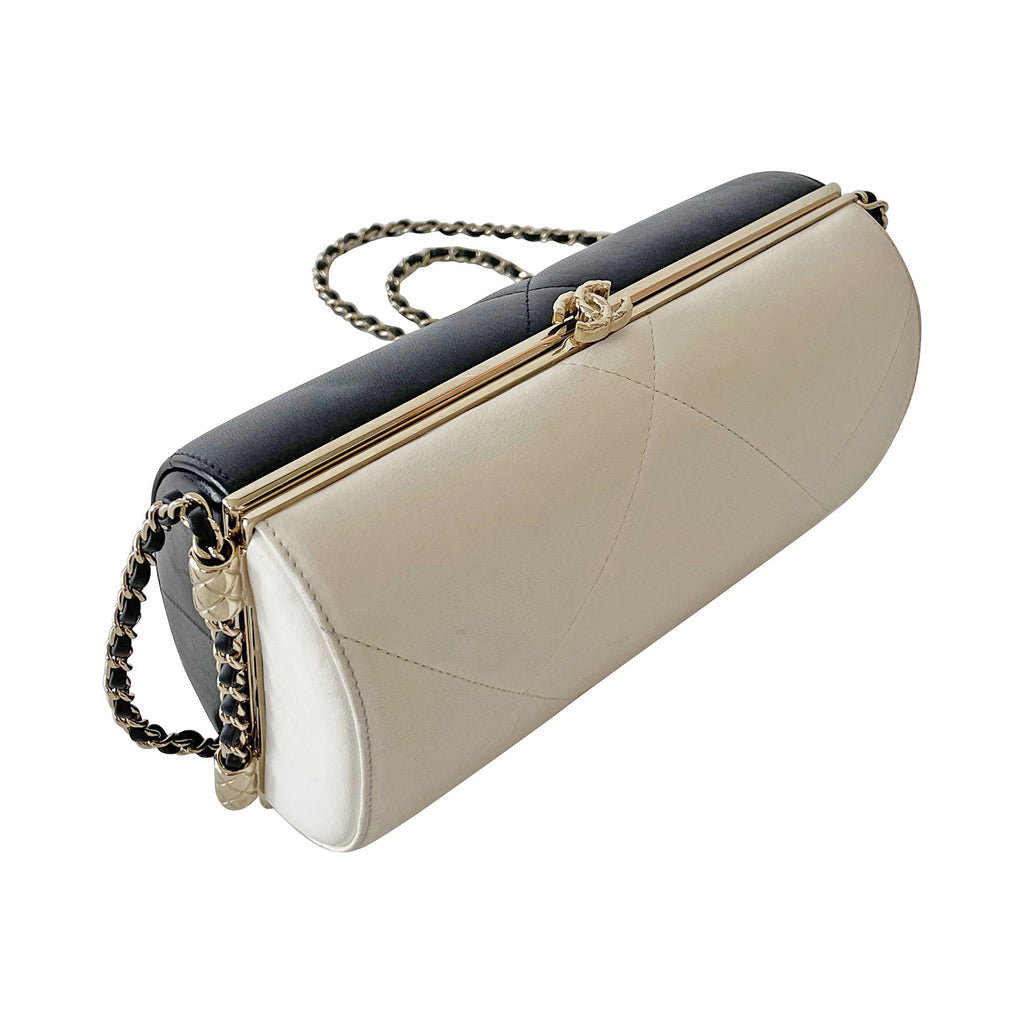 Chanel White and Black Chained Clutch
