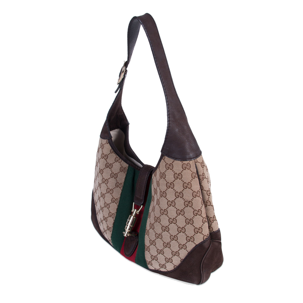 Gucci Jackie Web Stripe Canvas Suede Shoulder Bag Bags Gucci - Shop authentic new pre-owned designer brands online at Re-Vogue