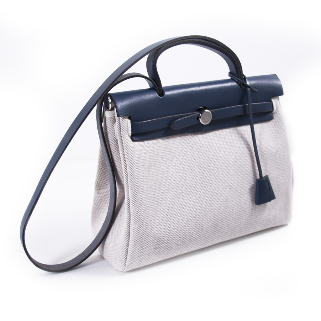 Hermès Herbag PM Toile Beige Navy Blue Bags Hermès - Shop authentic new pre-owned designer brands online at Re-Vogue