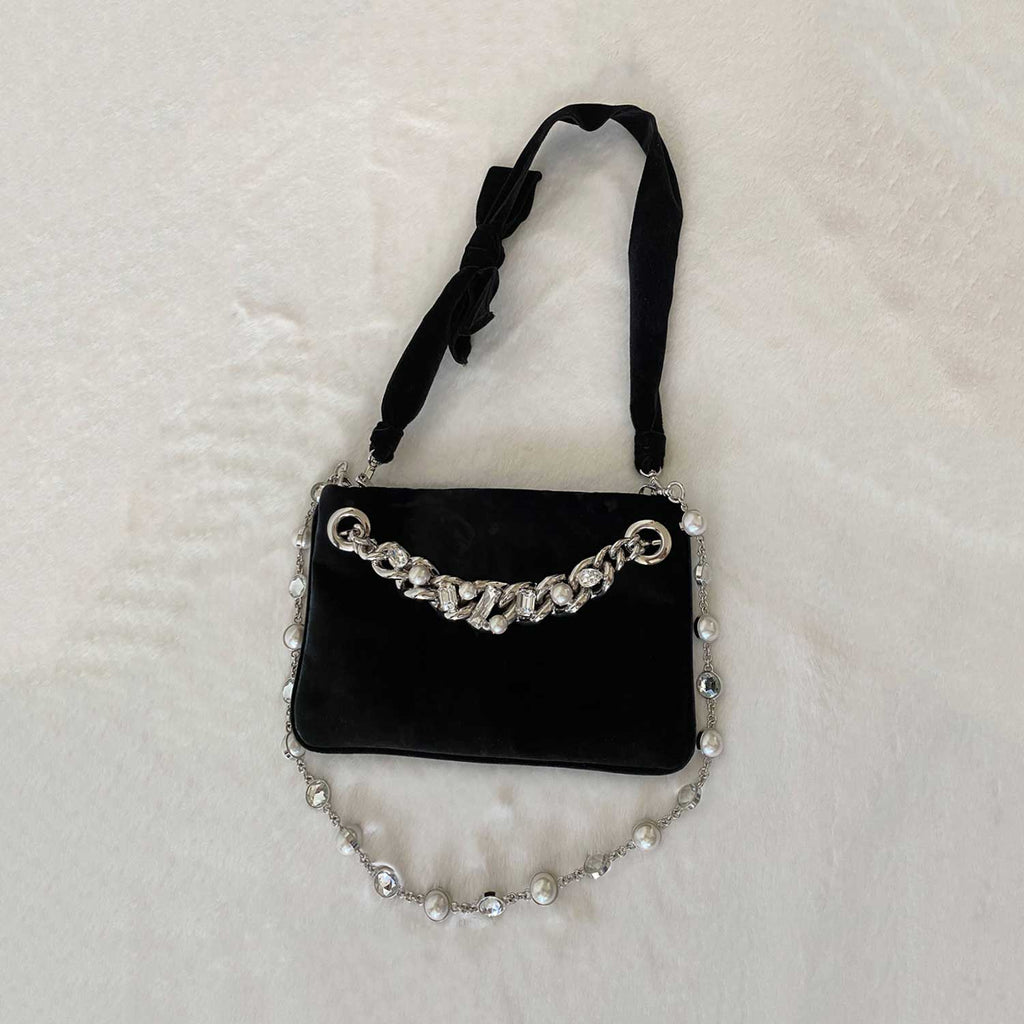 Miu Miu Crystal Pearls Velvet Shoulder Bag